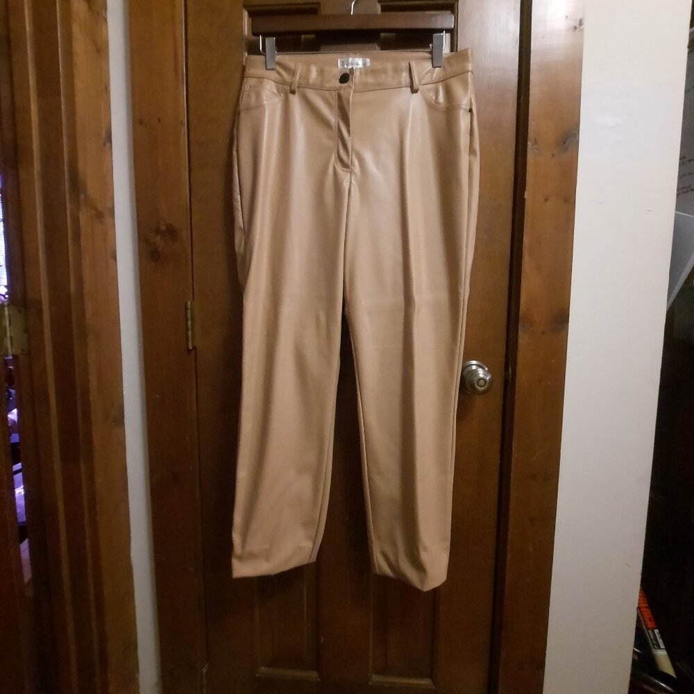 Caramel-Beige Vegan Leather Pants, 89th & Madison brand, Size 12